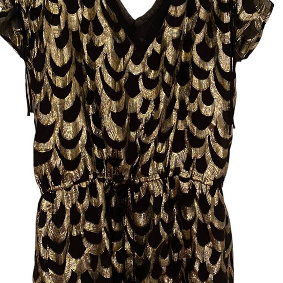Glam Black and Gold Shimmery Short Sleeve Dress‎ or Tunic 100% Silk Y2K Made USA - Picture 4 of 9